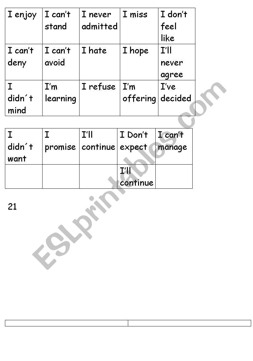 verbs followed by ing or to worksheet