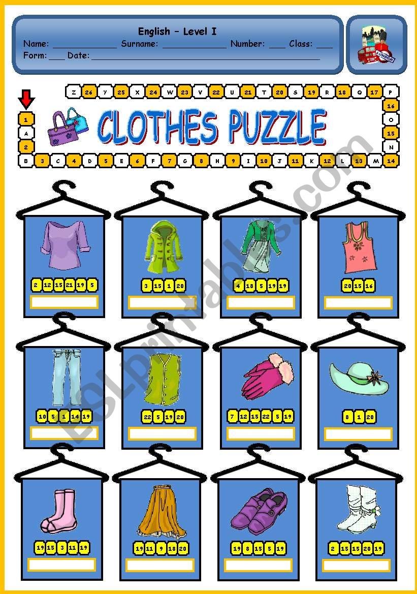 CLOTHES PUZZLE worksheet