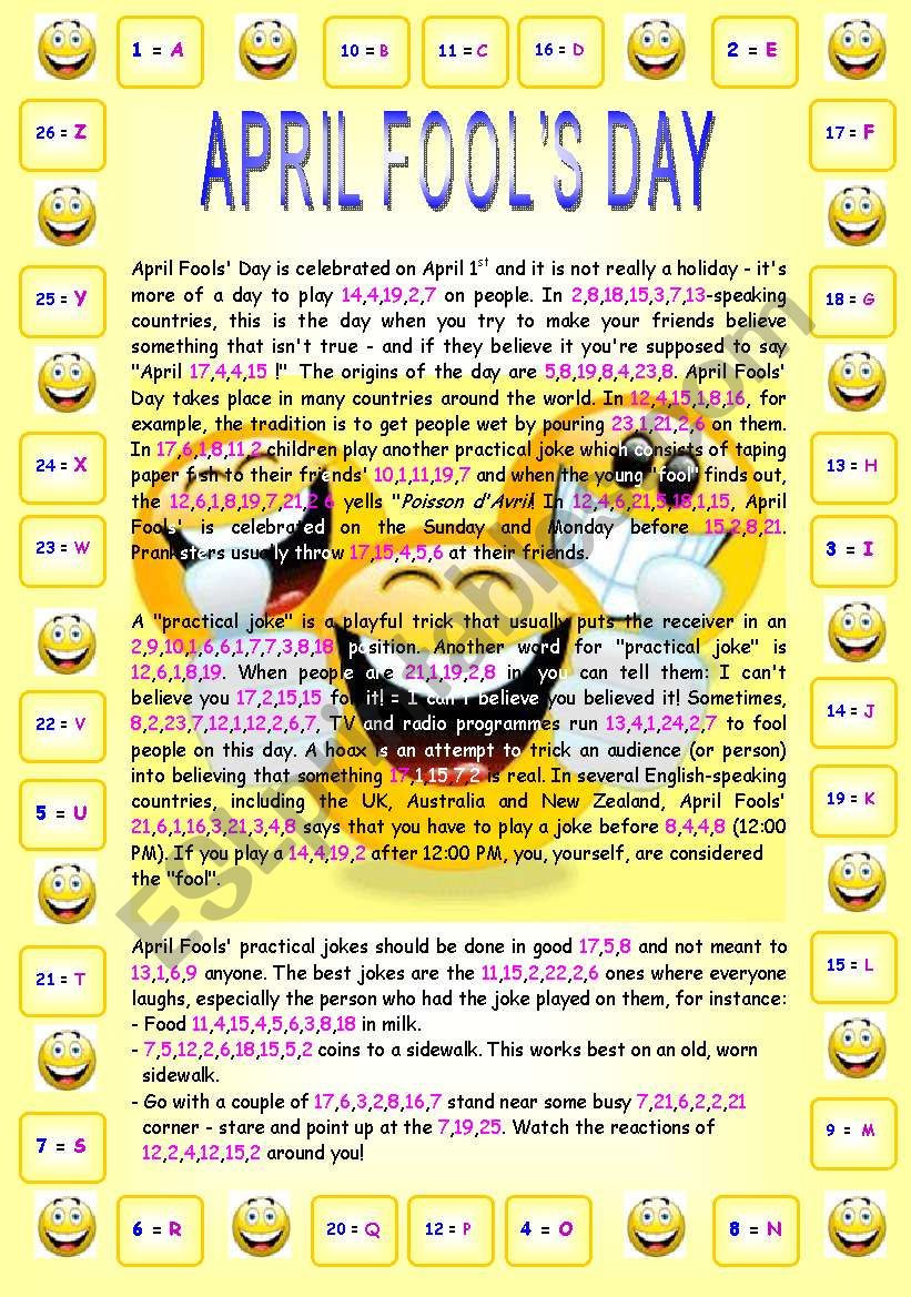 April FoolÂ´s Day (Part 1/3):   Encrypted Reading + Crossword Puzzle (solution included)