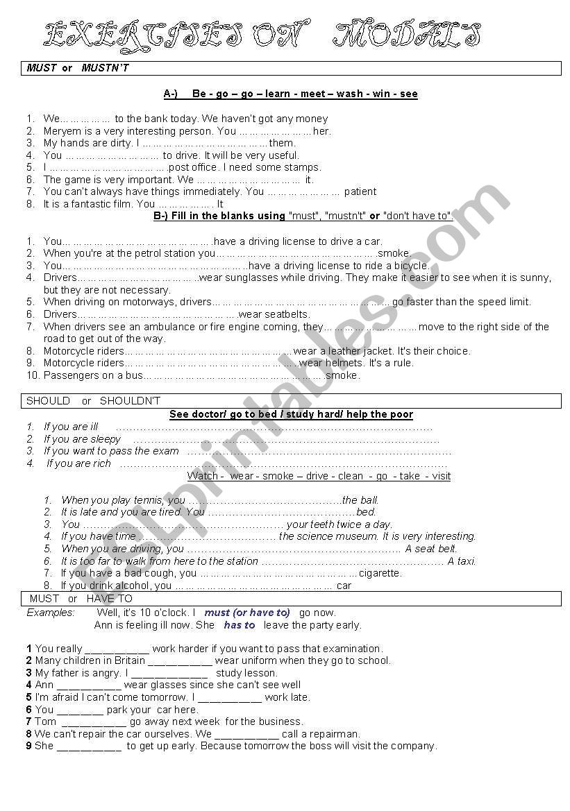 modals worksheet