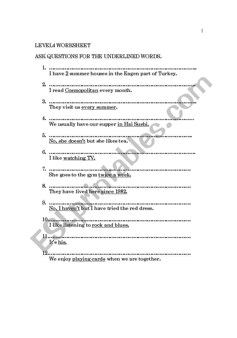 Ask Questions worksheet