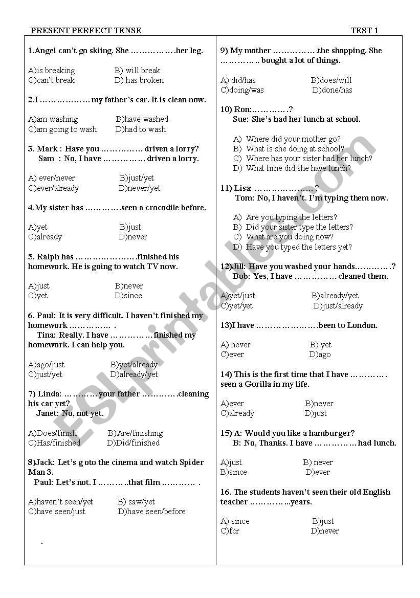 present perfect tense worksheet