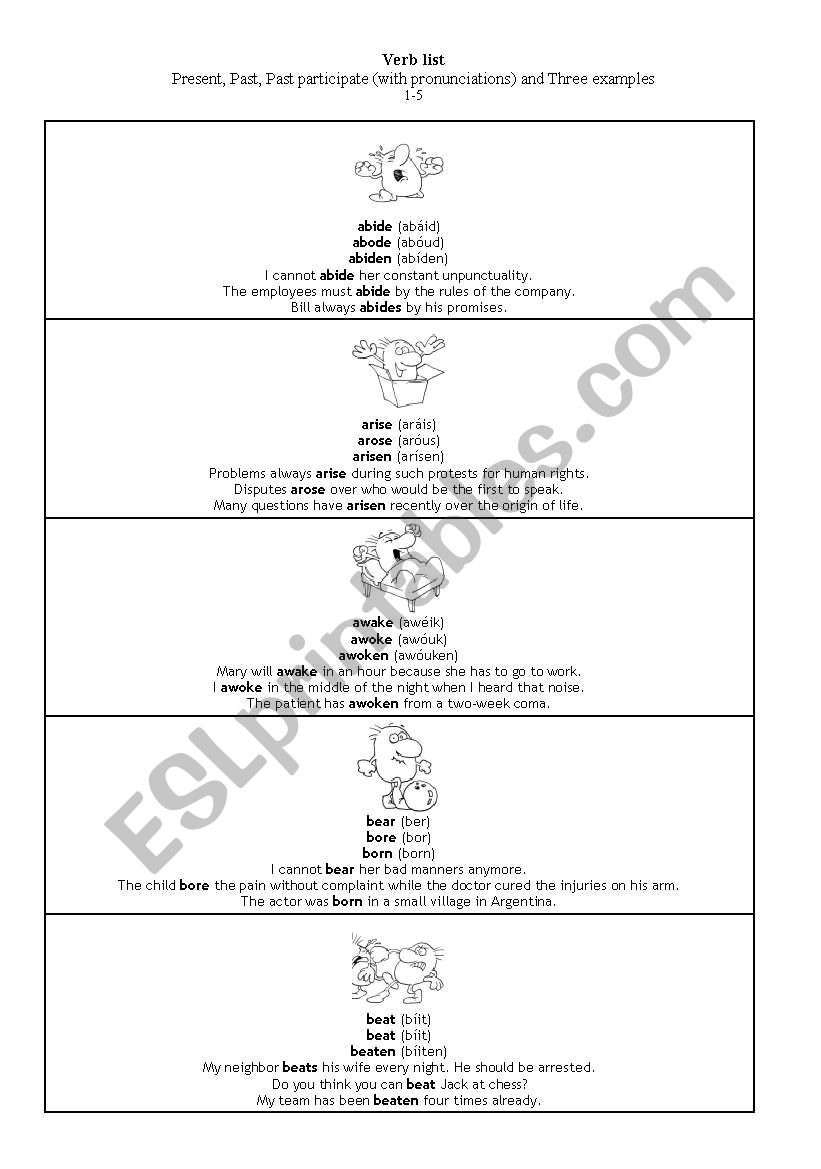 Tips verb list 1de10 worksheet