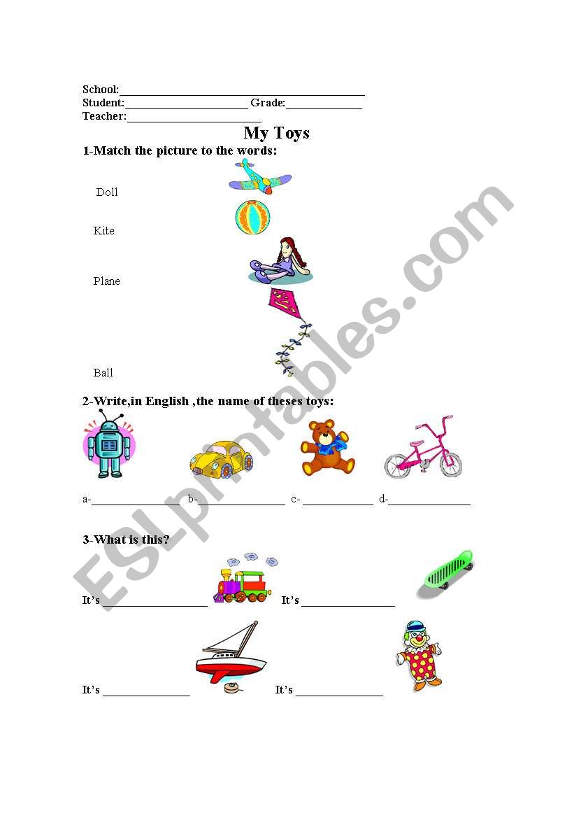 Test:Toys worksheet