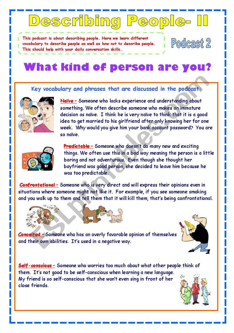 Describing People 2nd part- Useful Personality Adjectives (2 pages)