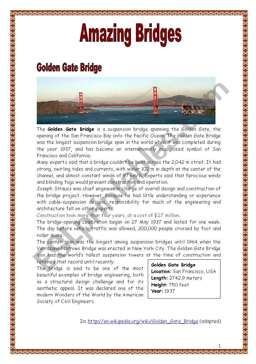 Amazing Bridges 3 (22.03.09) worksheet