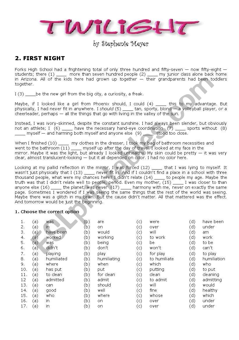 Twilight  worksheet