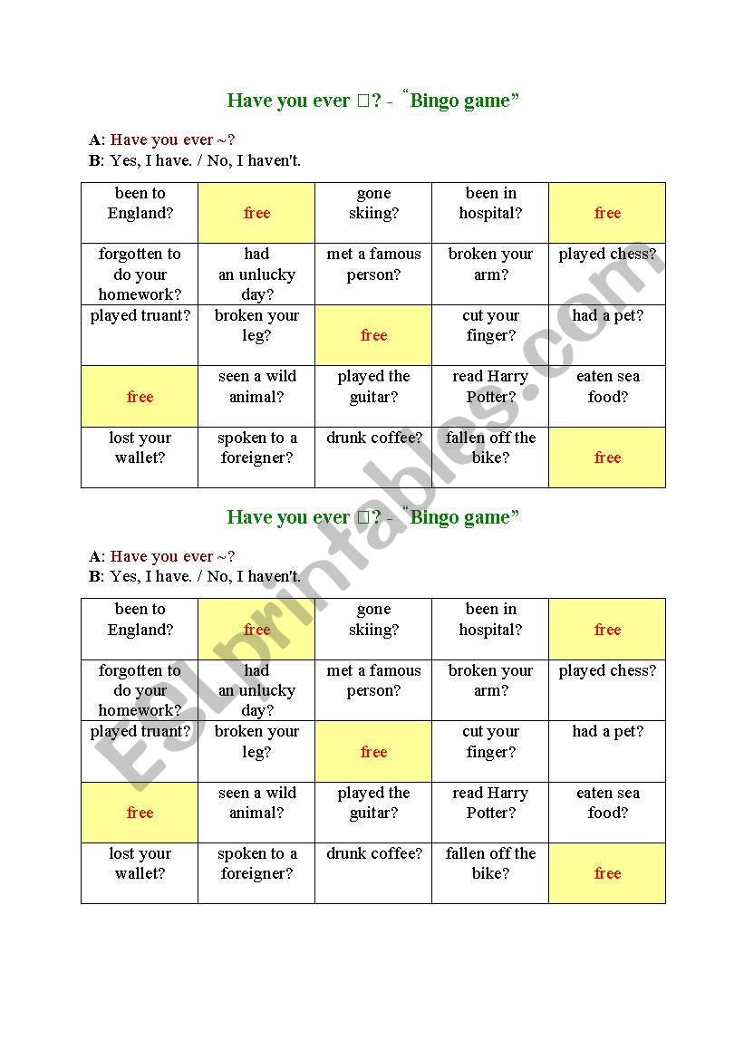 Bingo - Present Perfect worksheet