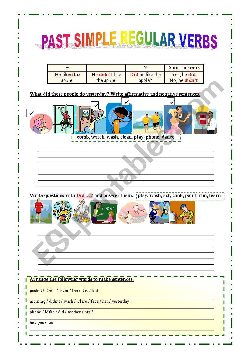 Past simple regular verbs worksheet