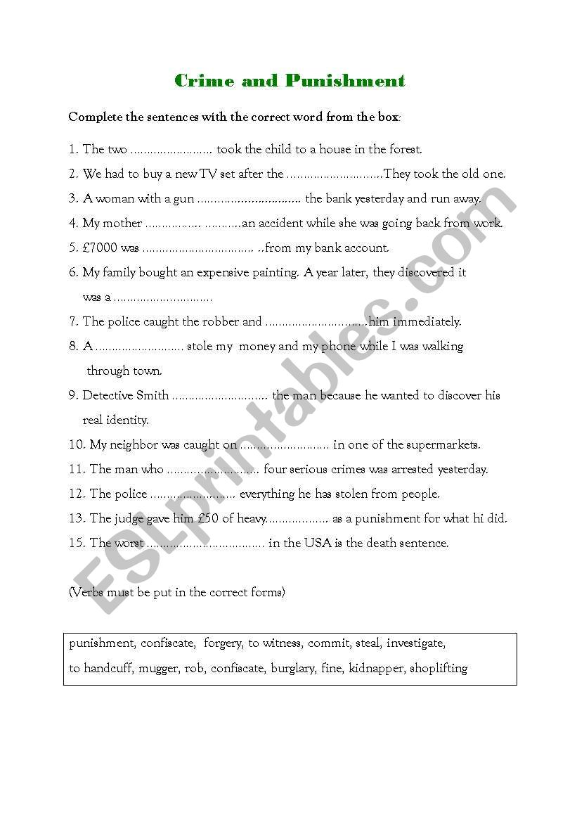 Crime and punishment  worksheet