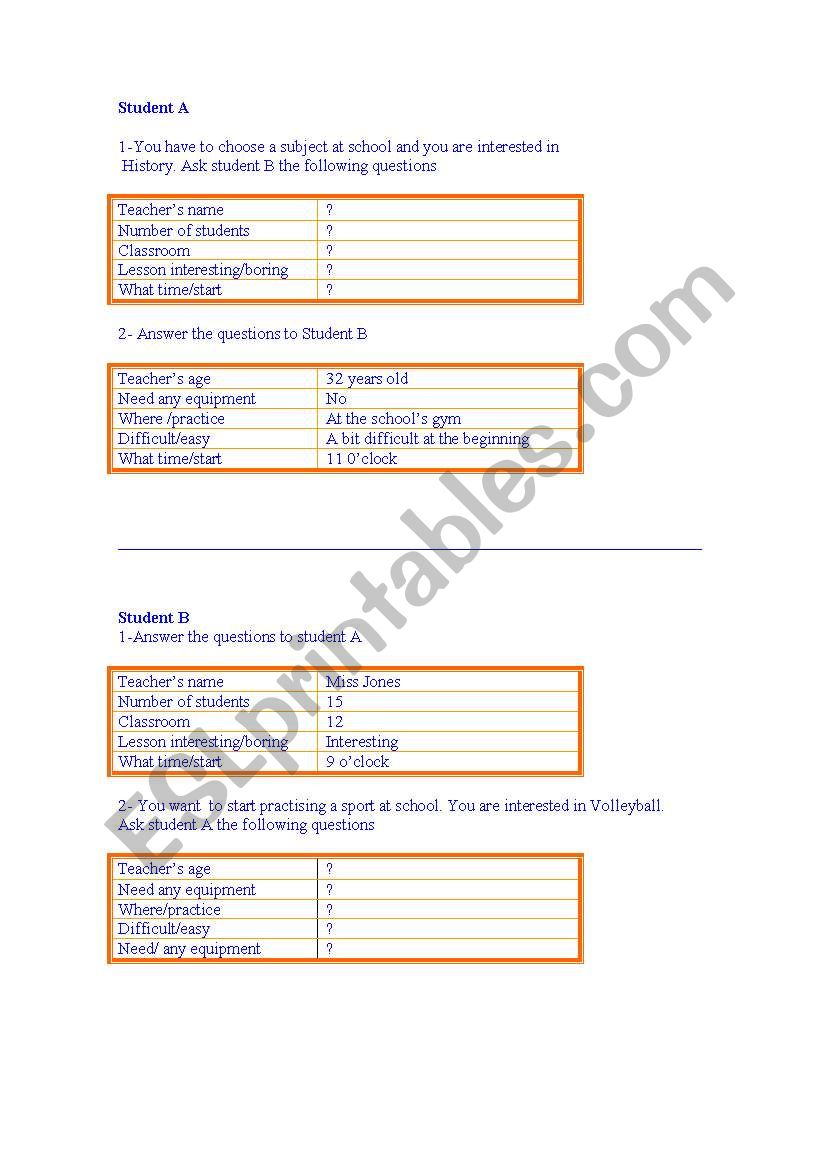 Cards to practise the speaking part for the KET exam