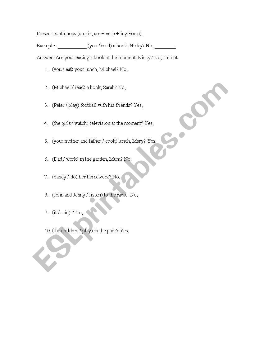 PRESENT CONTINUOUS worksheet