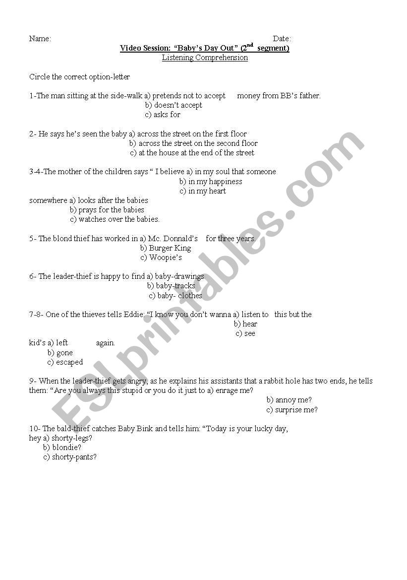 Babys Day Out 2 worksheet