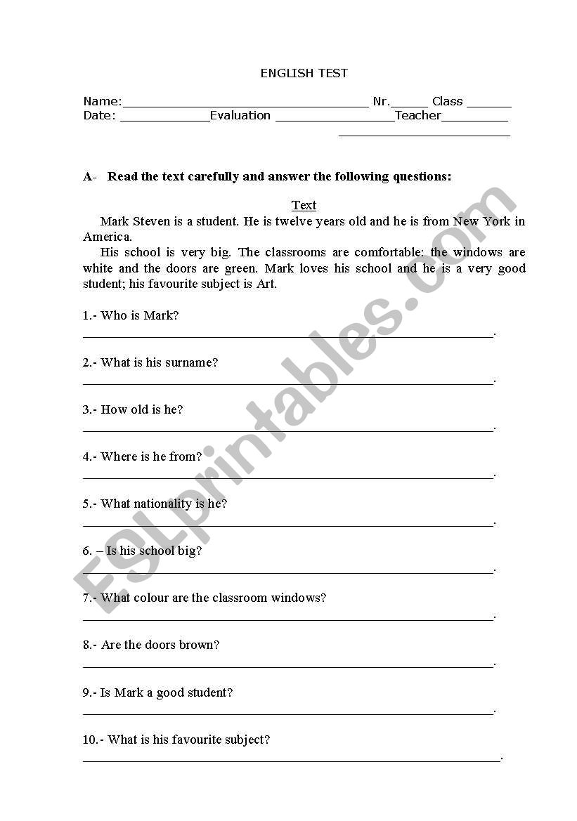 Test / worksheet worksheet