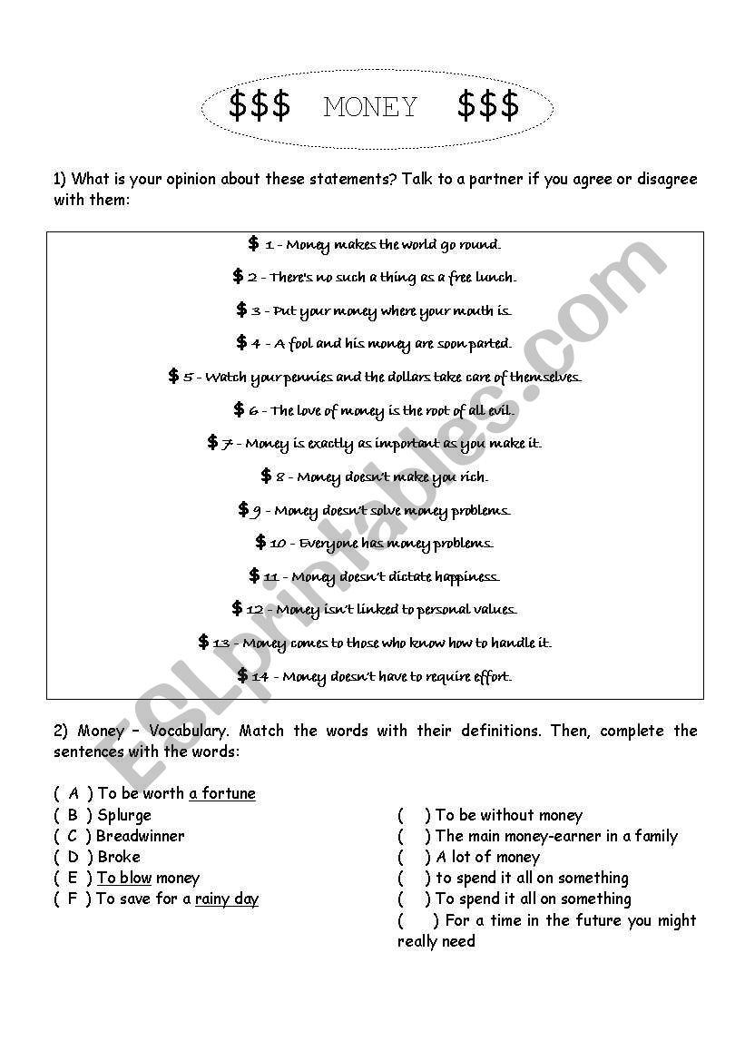 Money worksheet