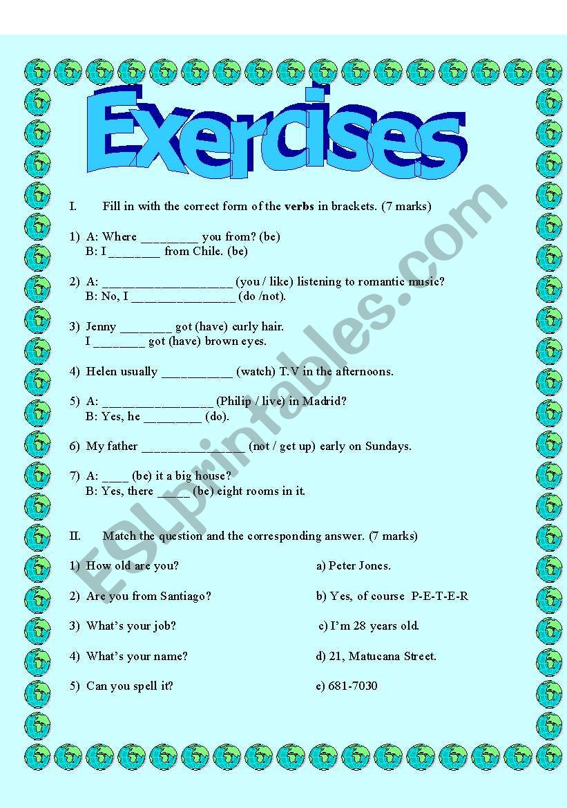 exercises worksheet