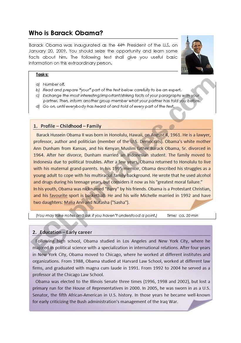 Who is Barack Obama? - Part 1 worksheet