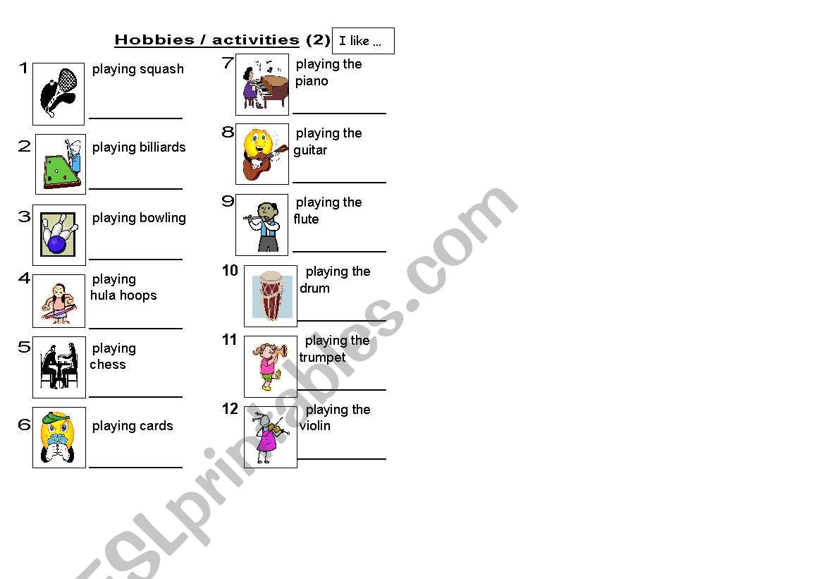 Hobbies & Activities (2 of 6) worksheet