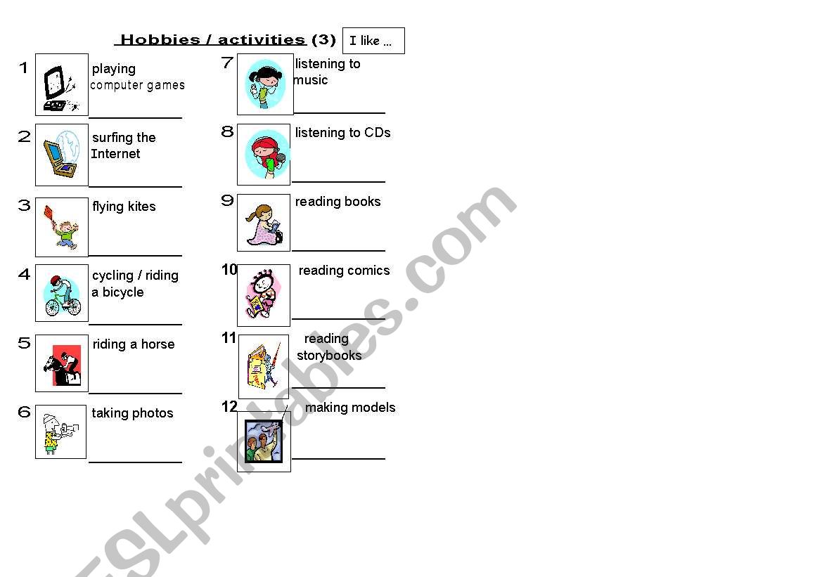 Hobbies & Activities (3 of 6) worksheet