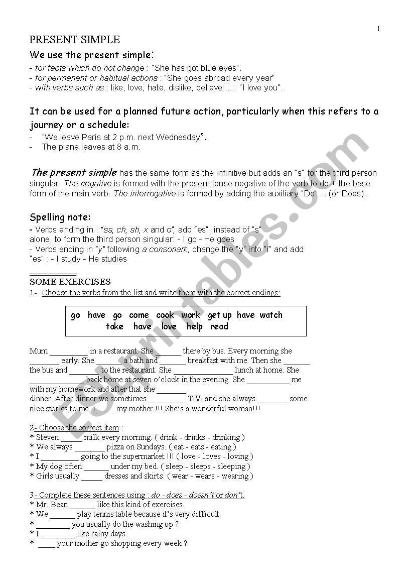 present simple worksheet