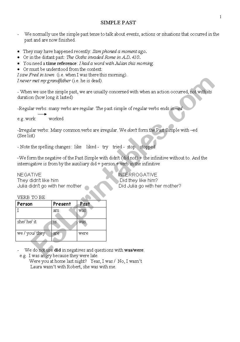 simple past worksheet