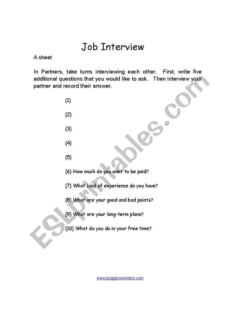 Job Interview worksheet