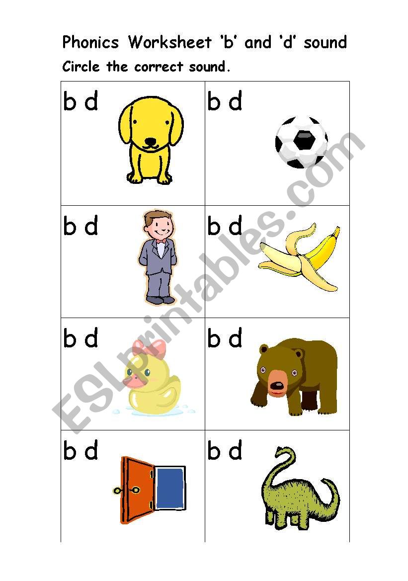 Phonics Worksheet Â´bÂ´ and Â´dÂ´ sound