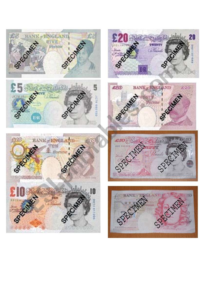 fake english money  worksheet