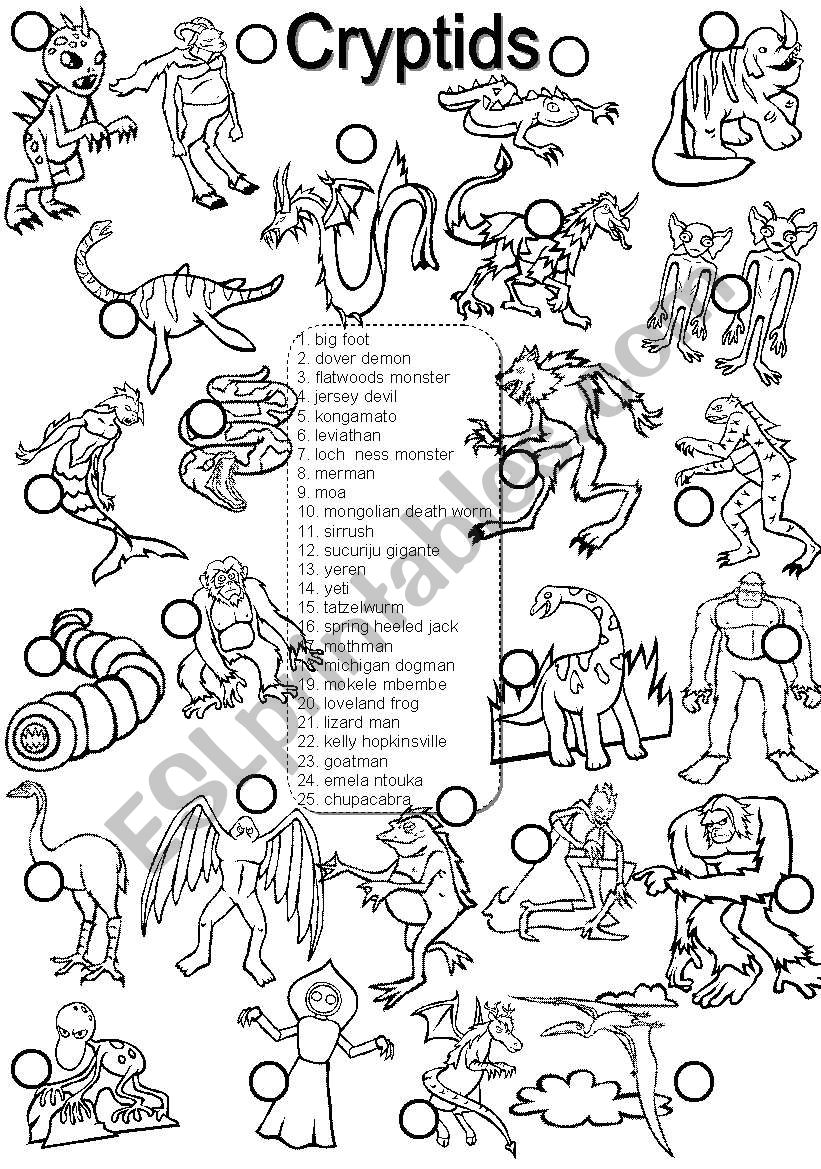 Cryptids worksheet