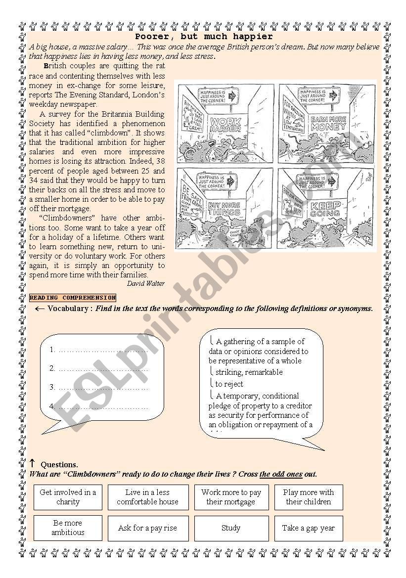 Poorer, but much happier worksheet