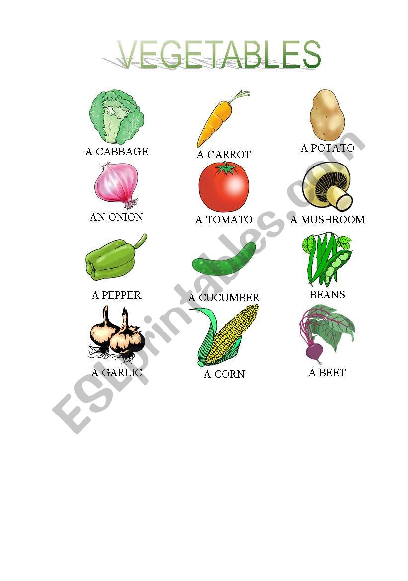 PICTIONARY VEGETABLES worksheet