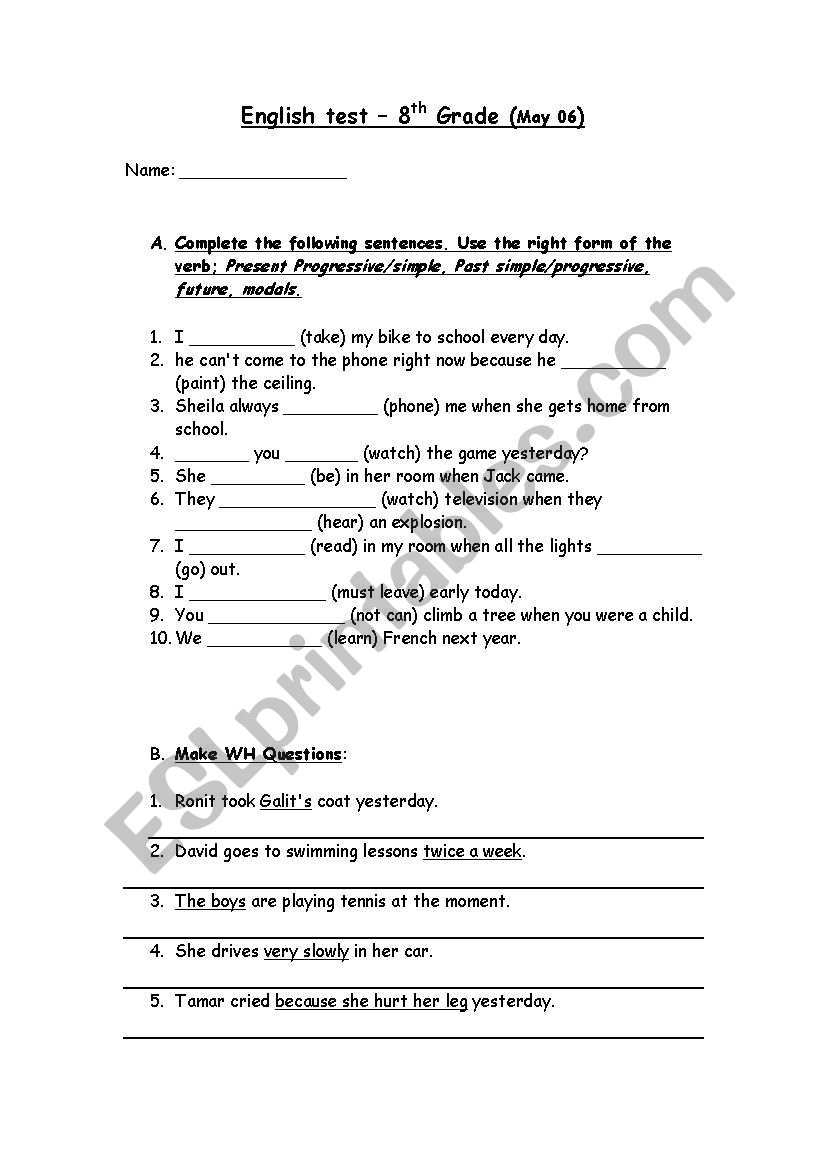 Mixed tenses worksheet