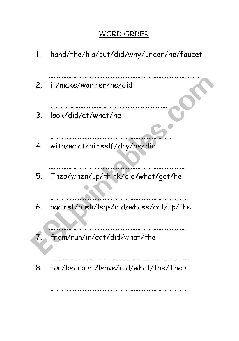 word order worksheet