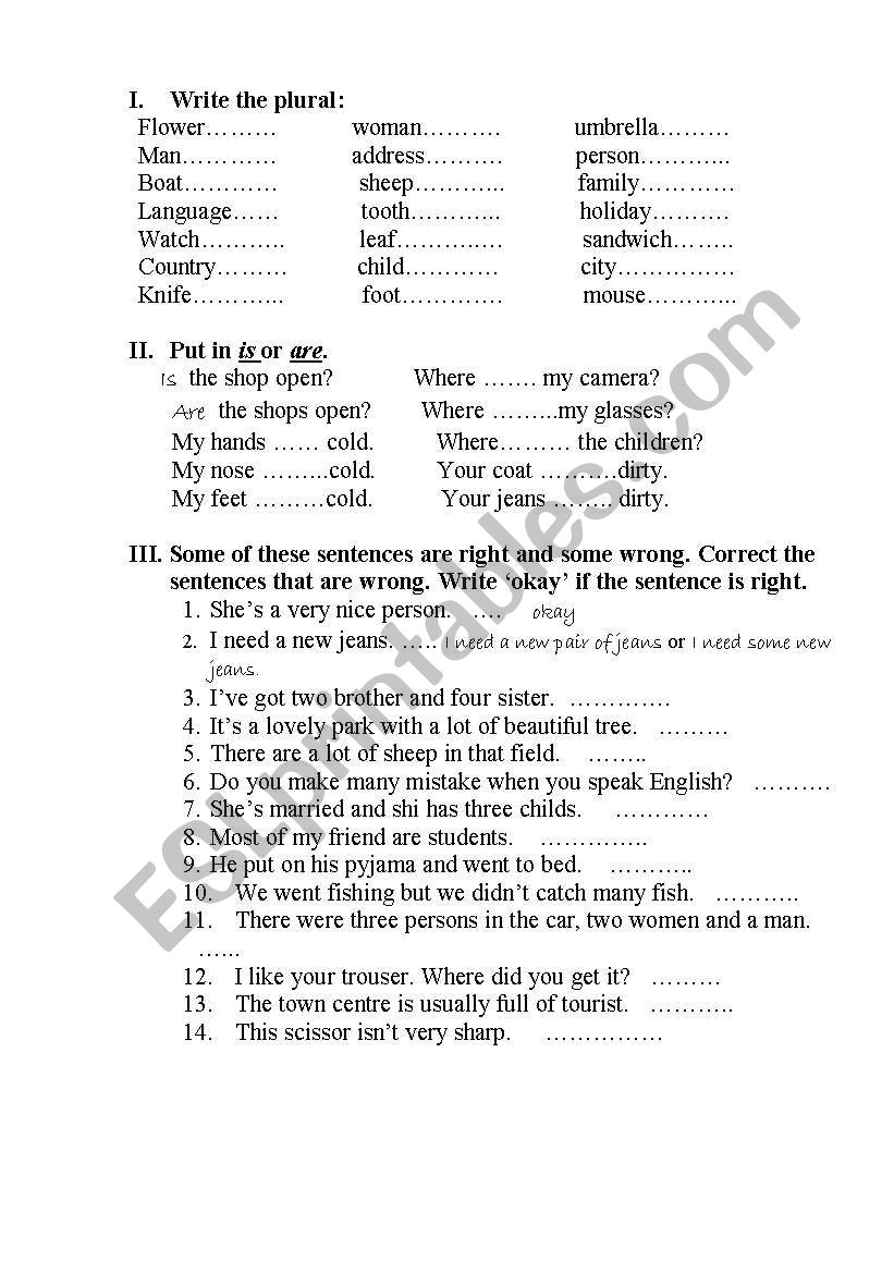 Plural of nouns worksheet