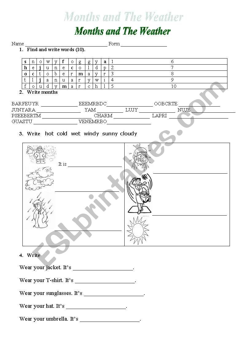 Months and the weather worksheet