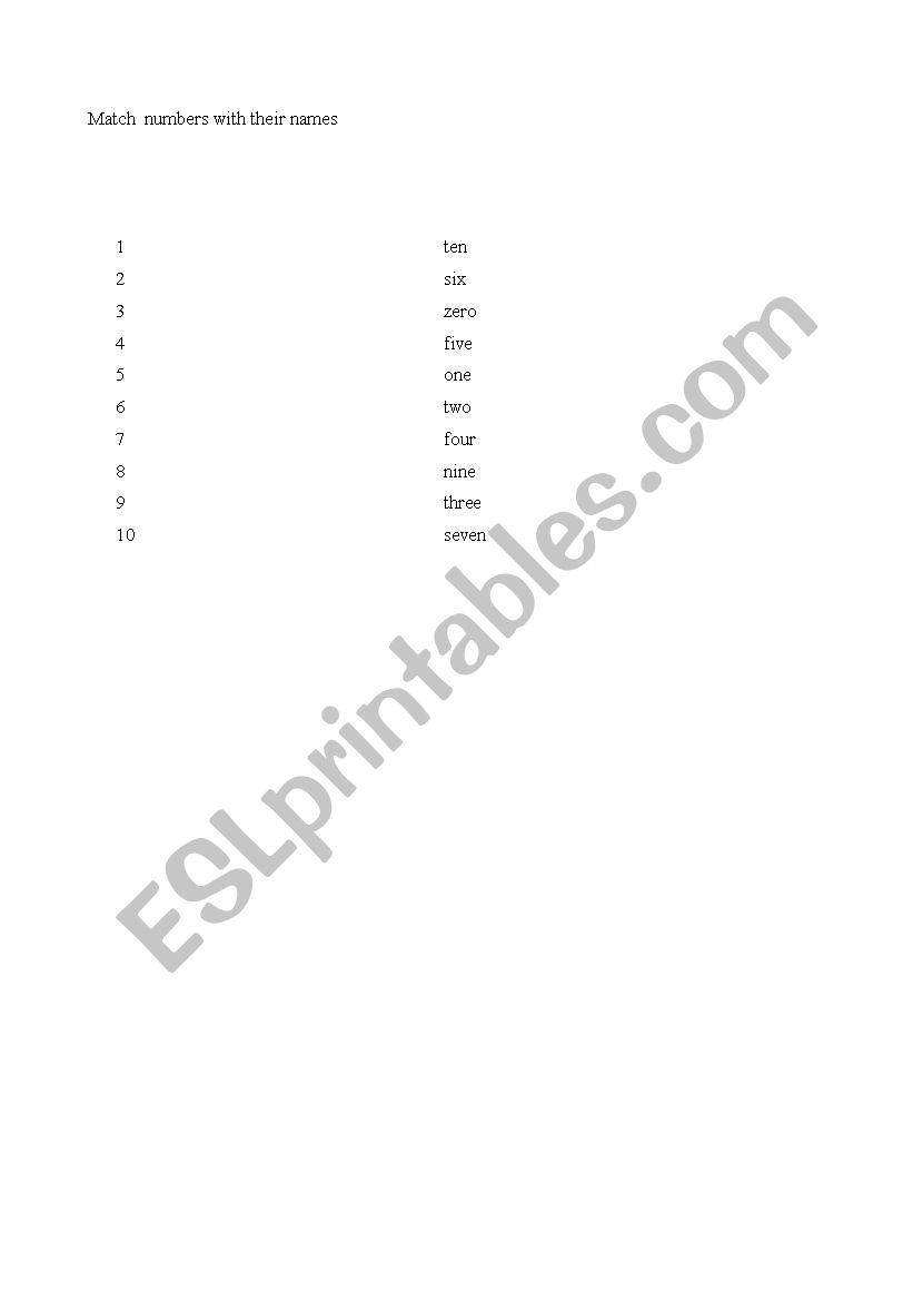 matching numbers worksheet