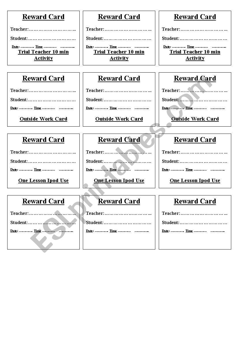 Reward cards ( two pages) worksheet