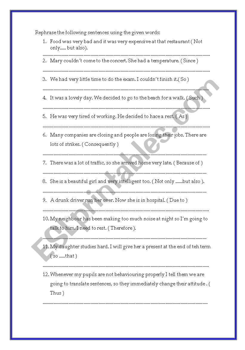 Rephrase worksheet