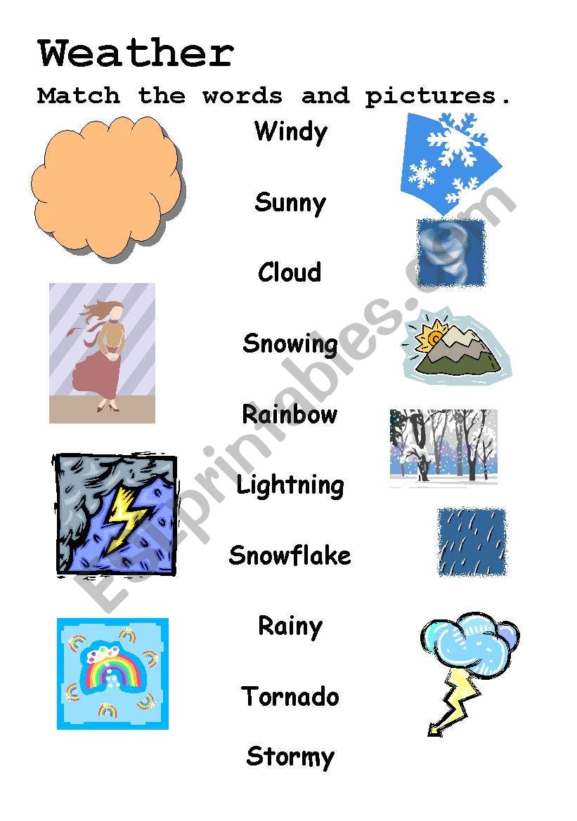 Weather pictures and words worksheet