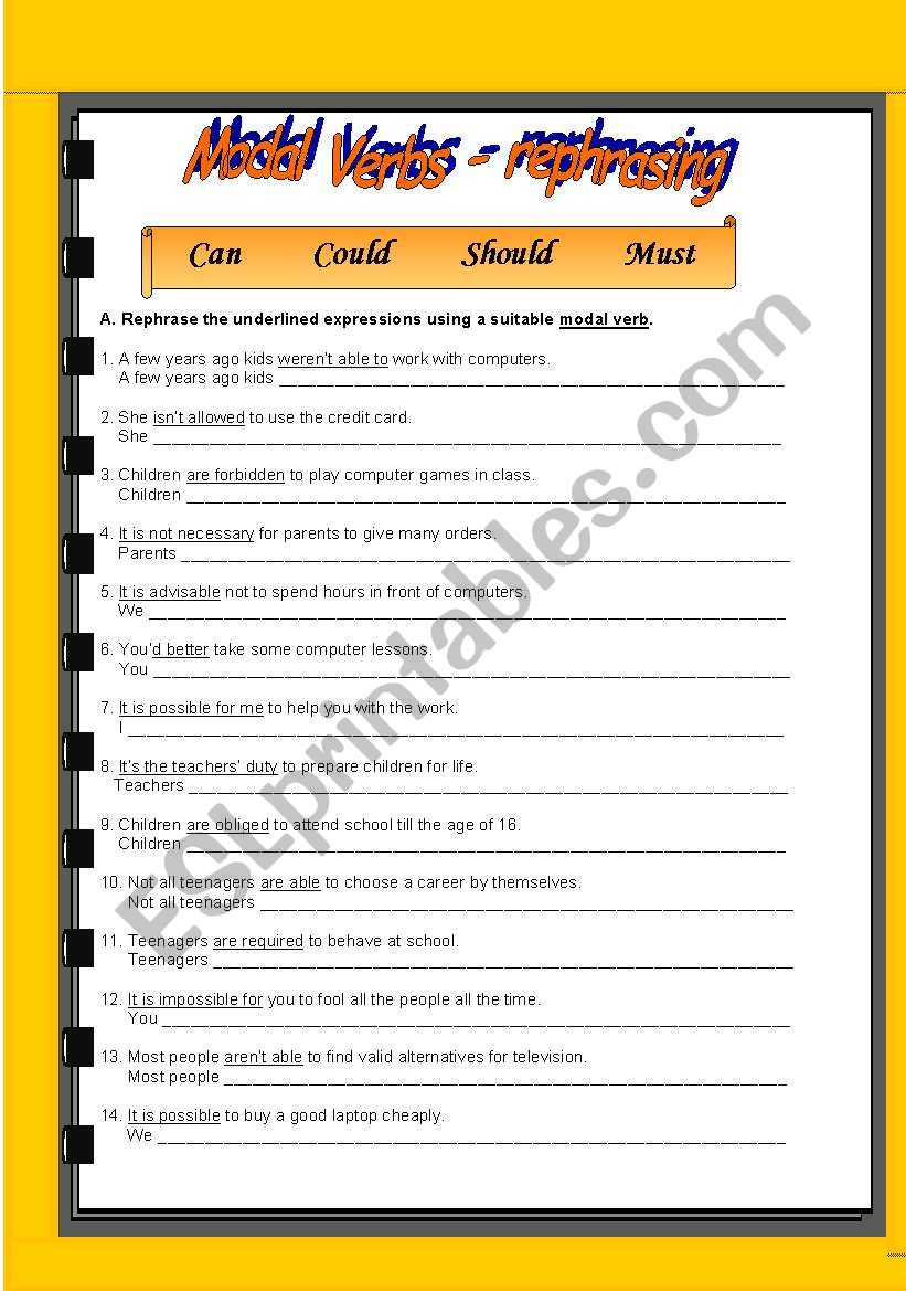 Modal Verbs - rephrasing exercise