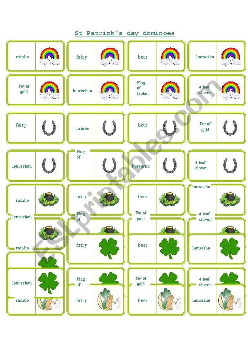 St patricks dominoes worksheet