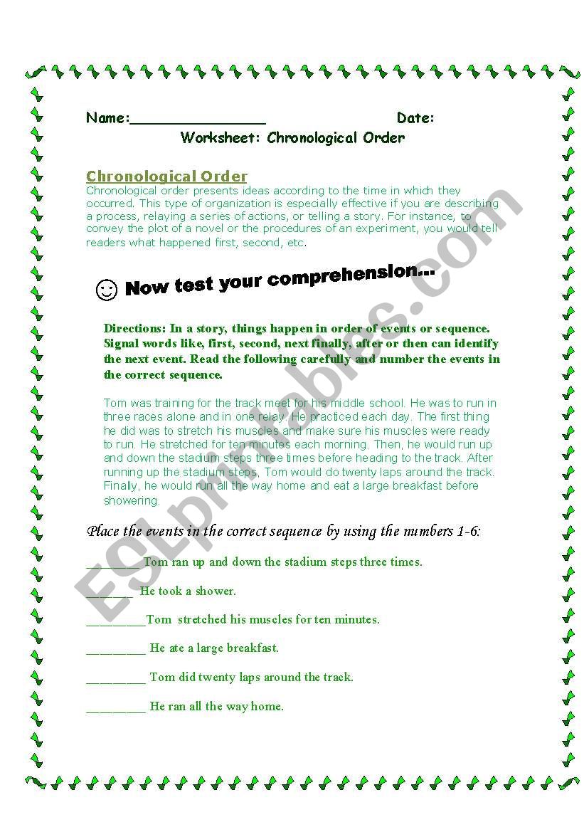 Chronological order worksheet worksheet