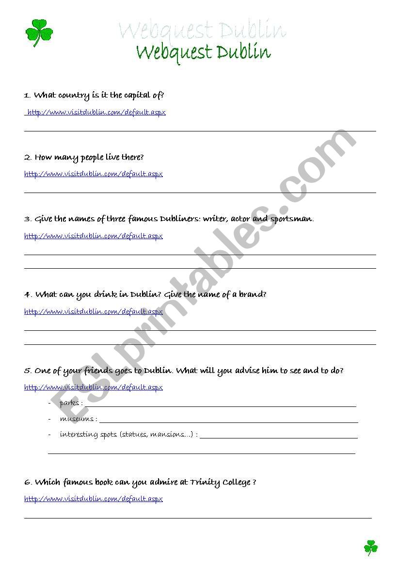 Dublin Webquest worksheet