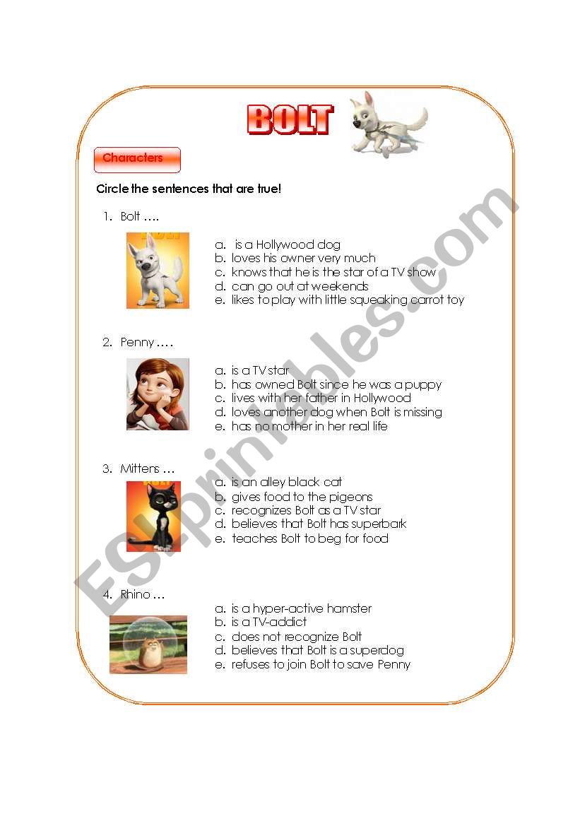 Bolt  worksheet