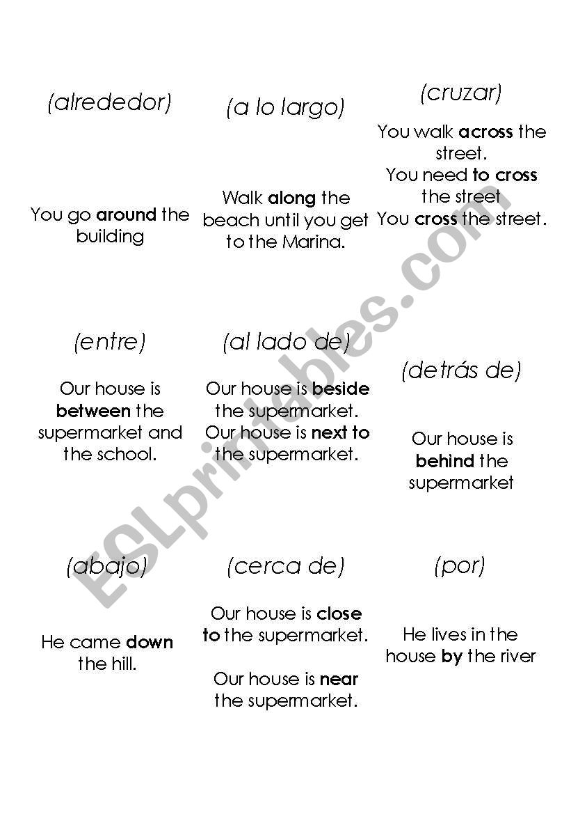 giving directions double sided flashcards 2