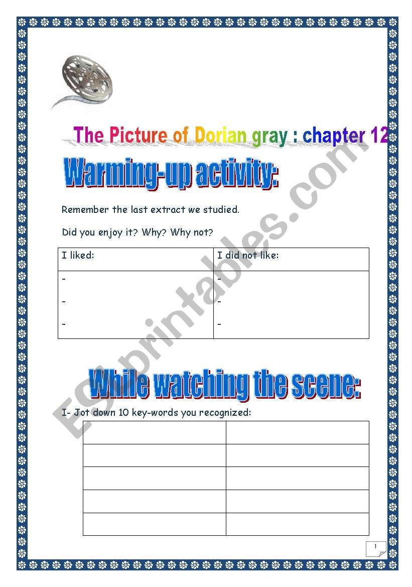 Video sheet: The Picture of Dorain Gray (very end, chapter 12) (long version, 3 pages , with KEY)