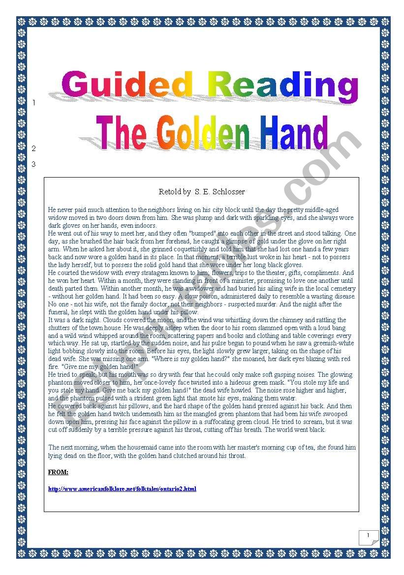 American Folklore series: another ghost story: the Golden Hand (complete task-based PROJECT: 4 pages)