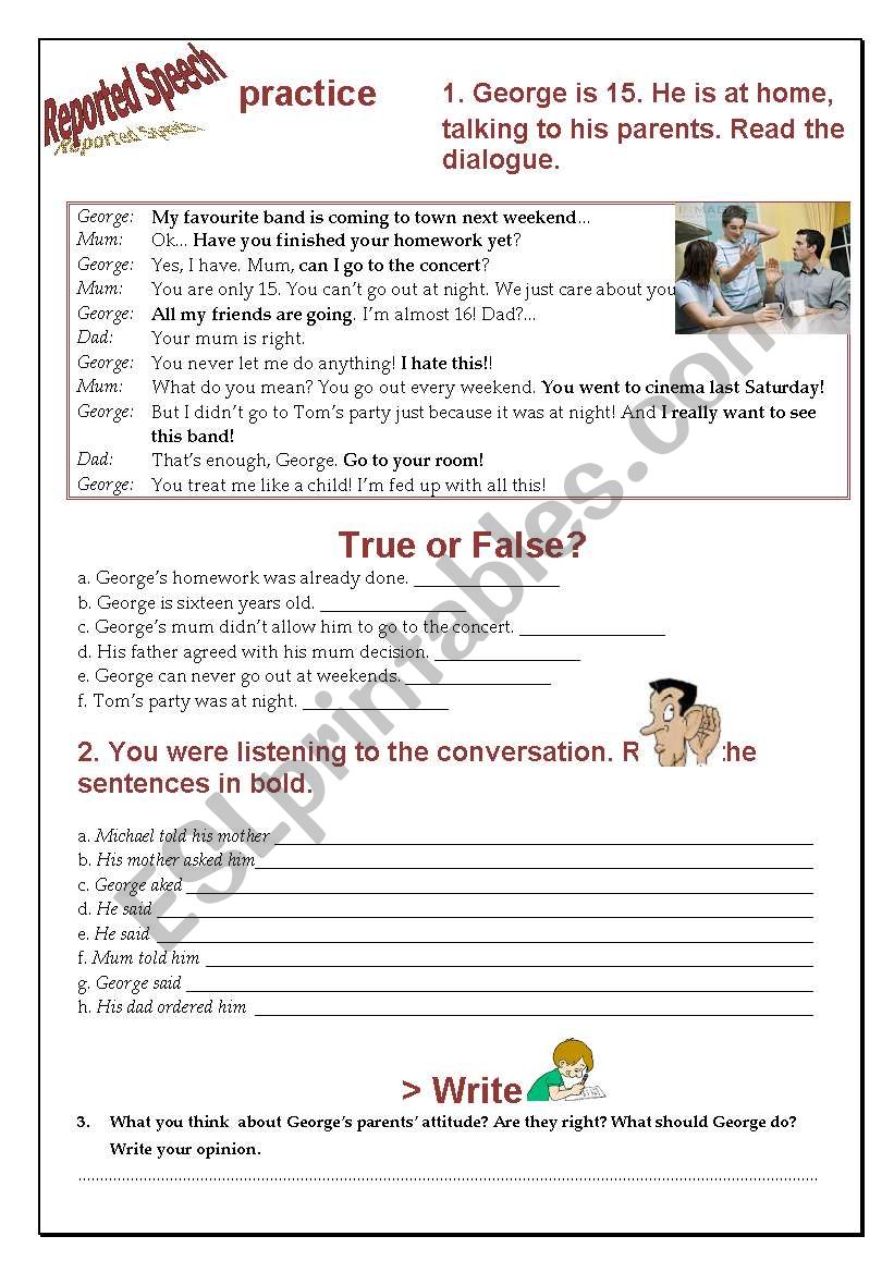 Reported Speech worksheet