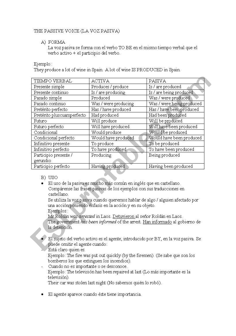 THE PASSIVE worksheet