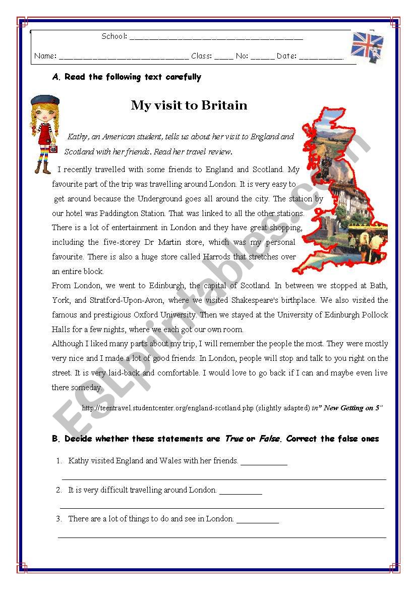 MY VISIT TO BRITAIN worksheet